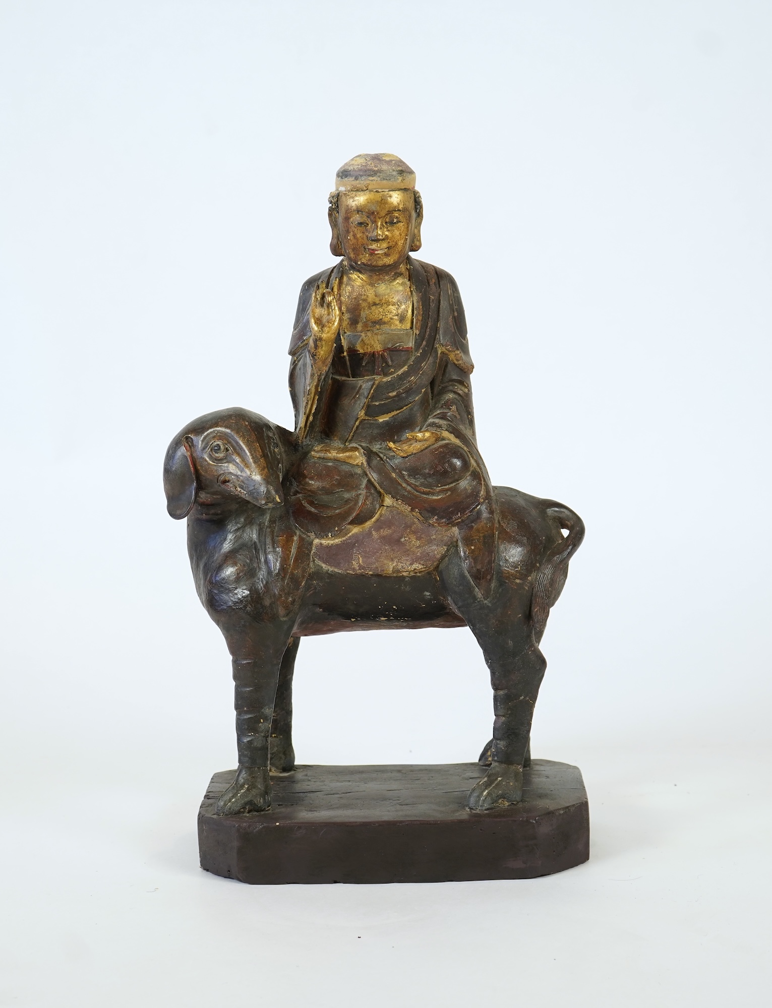 A large Chinese gilt and polychrome lacquered stucco work and wood figure of Samantabhadra on an elephant, Yuan-Ming dynasty